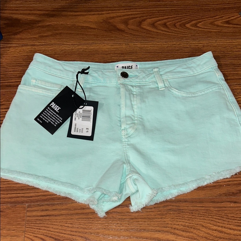 NWT PAIGE Emmitt Short Relaxed Fit Relaxed Cut Off Vintage Sea Breeze Size 28